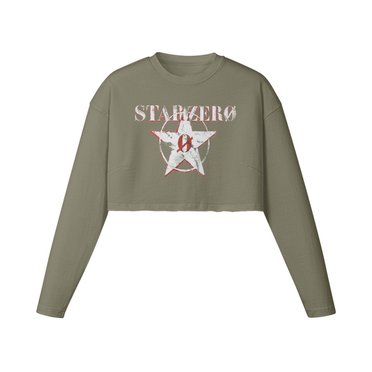 260GSM Women's Raw Hem Long Sleeve Crop Top